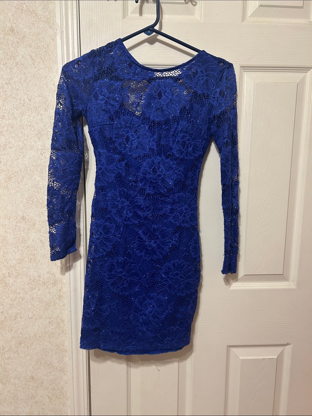 B Darlin Royal Blue Long Sleeve Lace Bodycon Dress